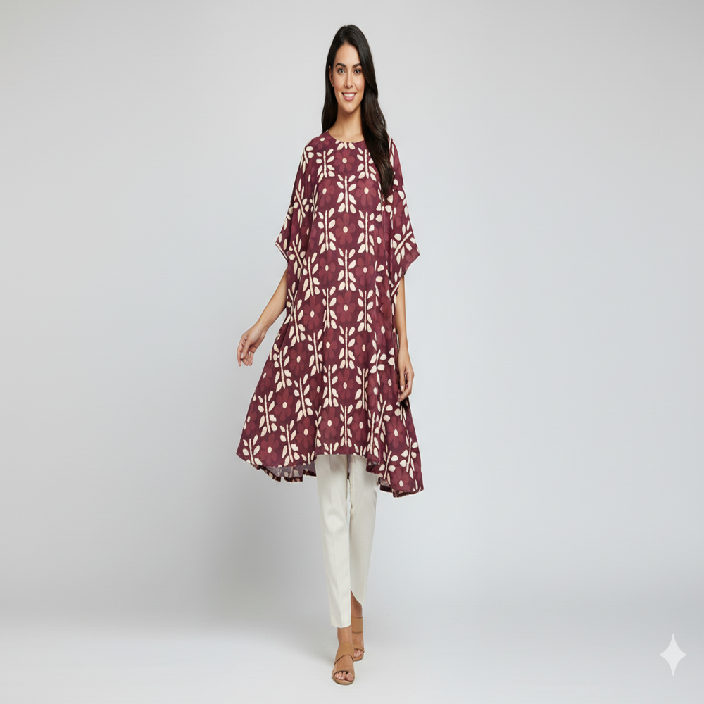 Organza Maroon Floral  Fabric