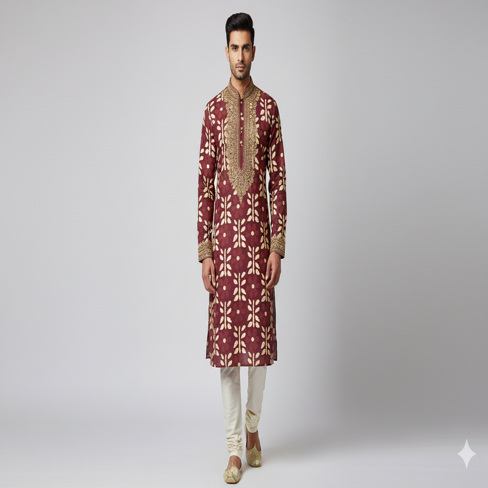 Organza Maroon Floral  Fabric