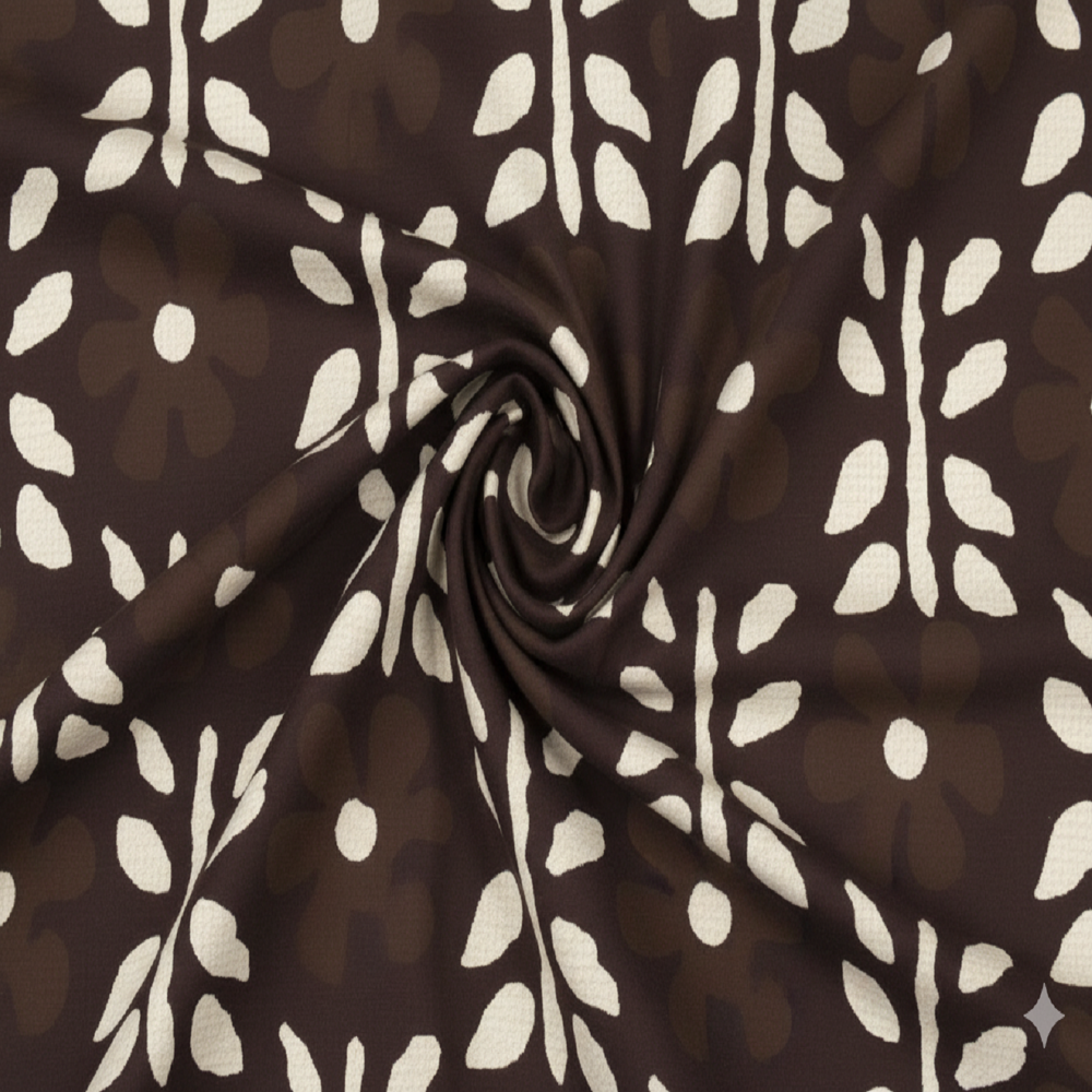 Designer Fabric ,Coffee Brown Floral Weave Fabric
