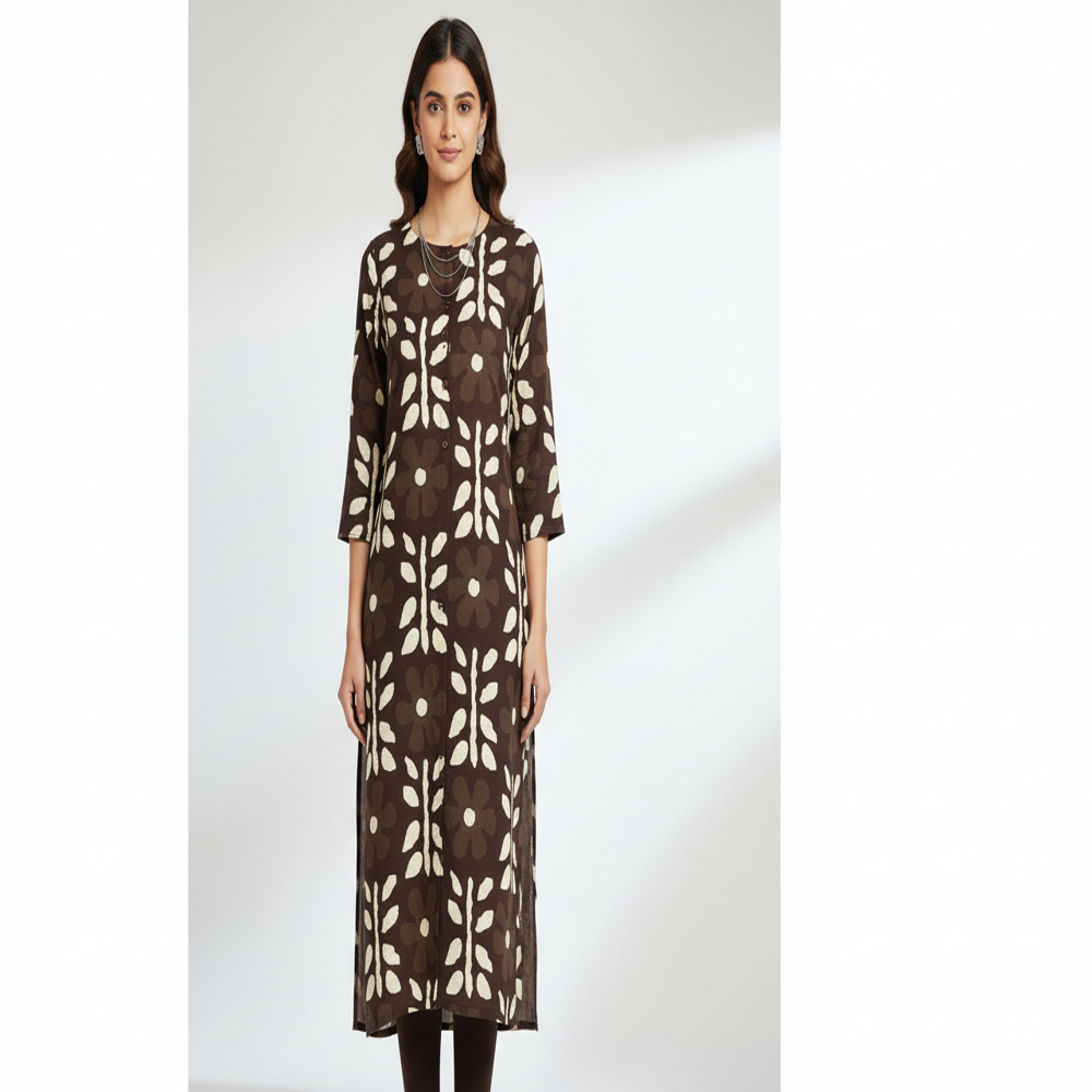 Designer Fabric ,Coffee Brown Floral Weave Fabric