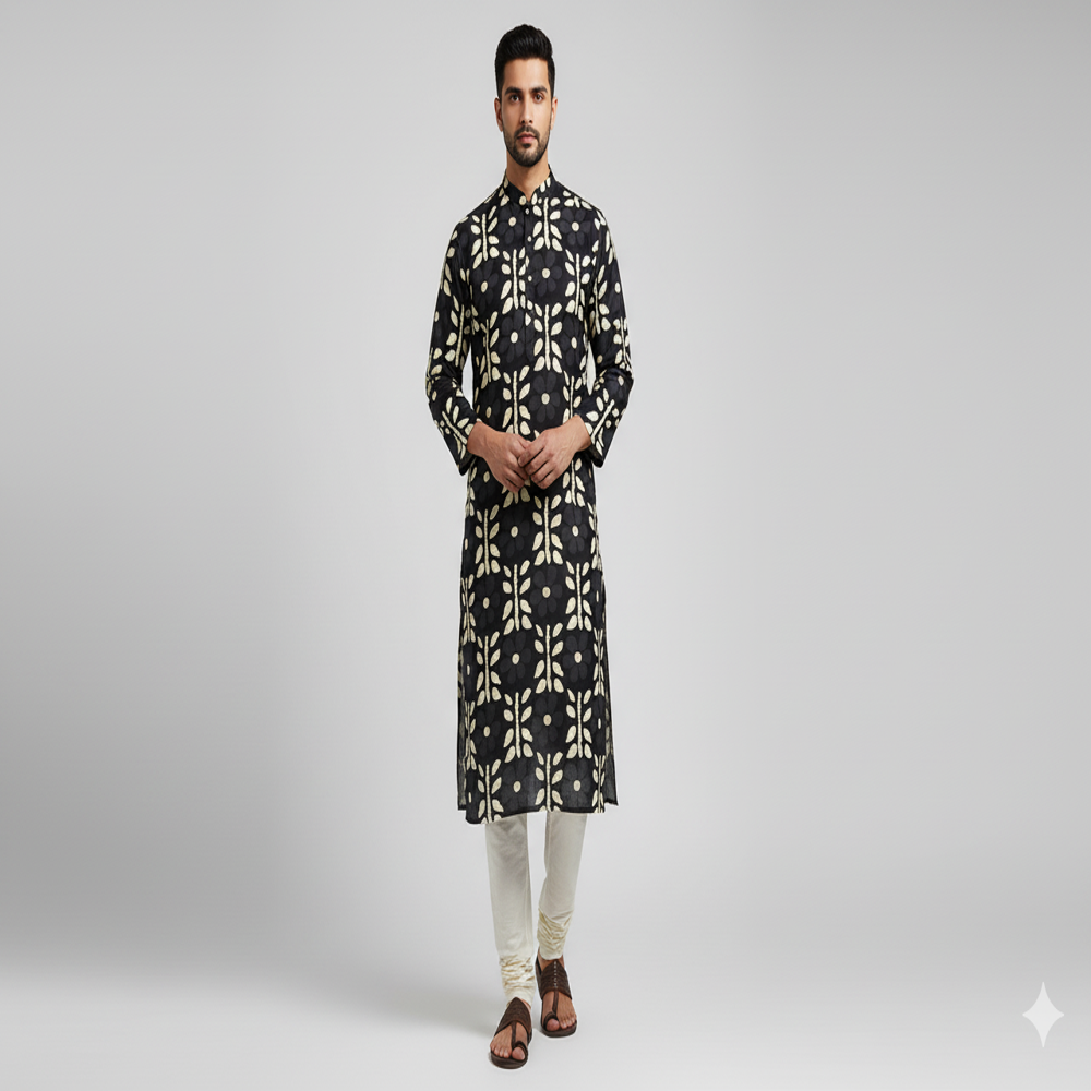  Black Floral Weave Fabric