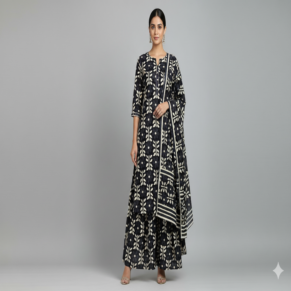  Black Floral Weave Fabric