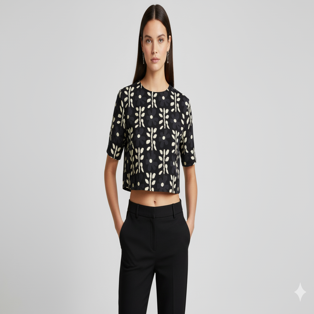  Black Floral Weave Fabric