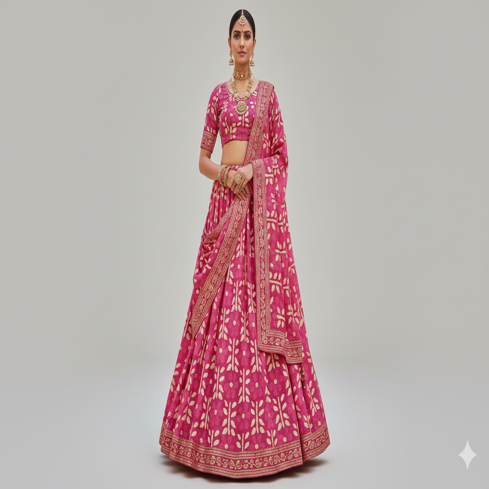 digital print Hot Pink Floral Weave Fabric