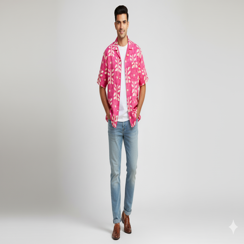 digital print Hot Pink Floral Weave Fabric