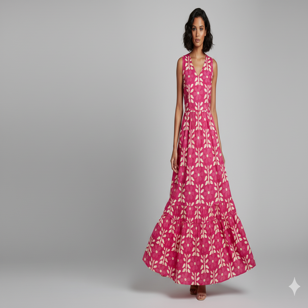 digital print Hot Pink Floral Weave Fabric