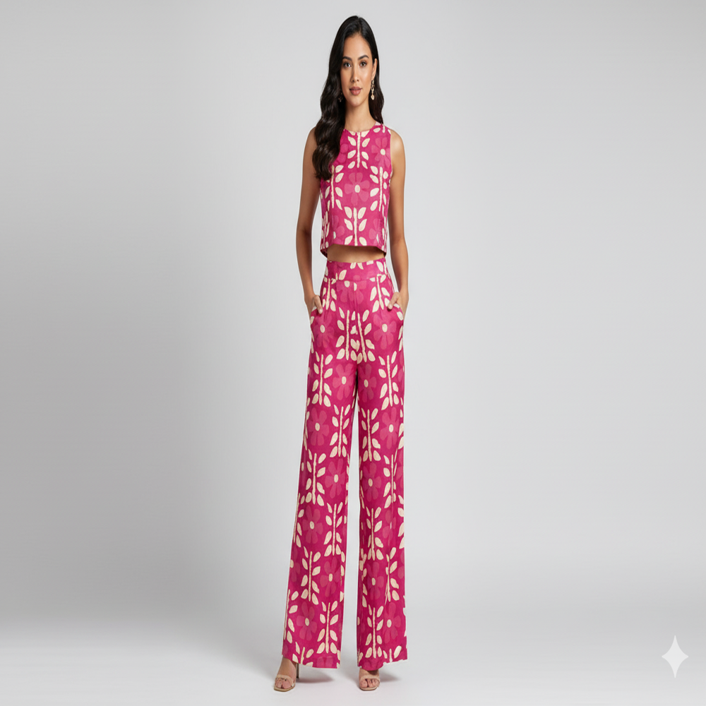 digital print Hot Pink Floral Weave Fabric