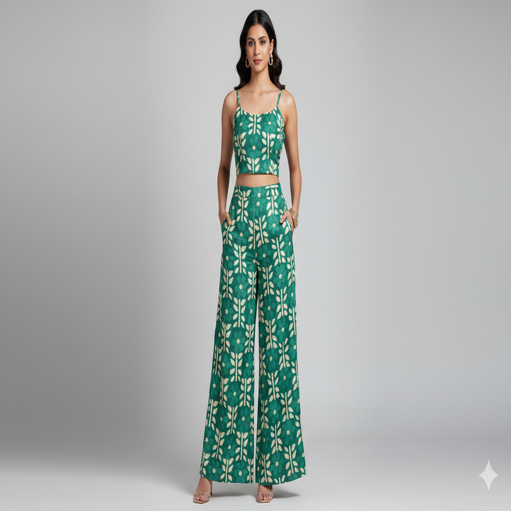 digital print floral green fabric