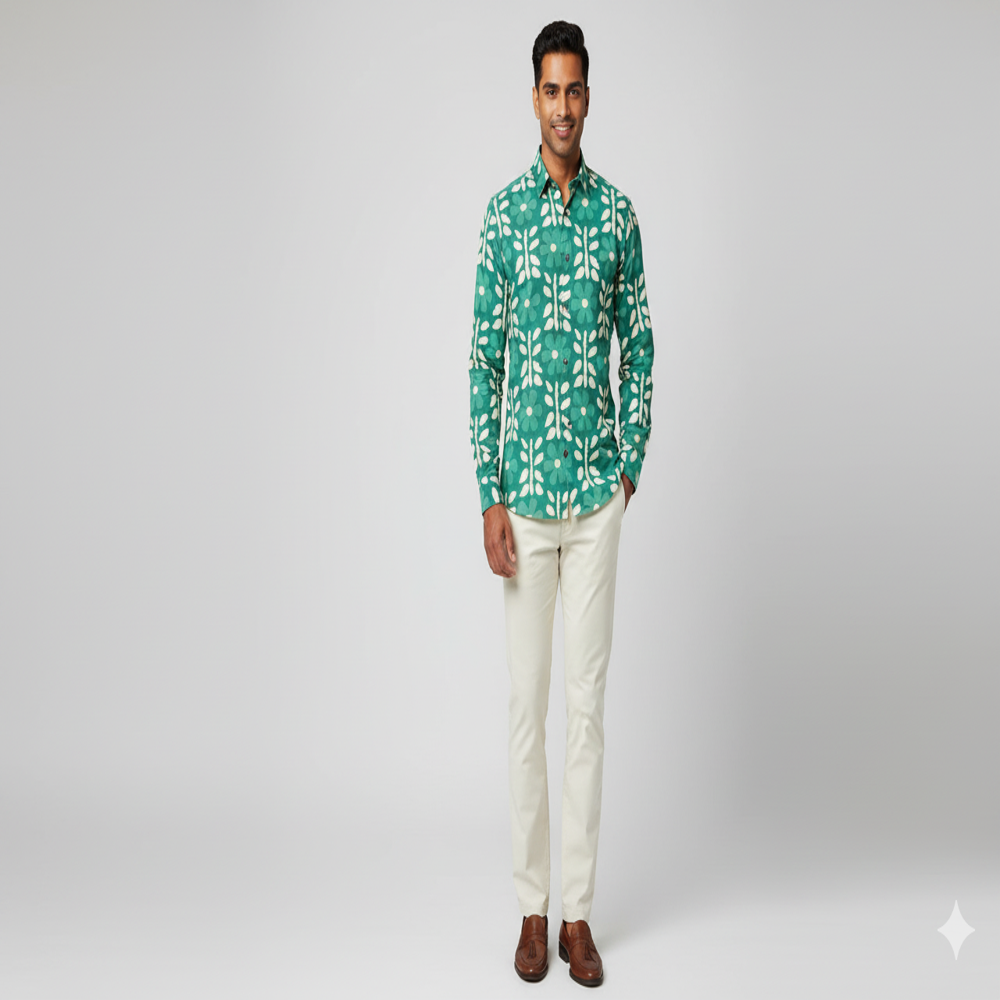 digital print floral green fabric