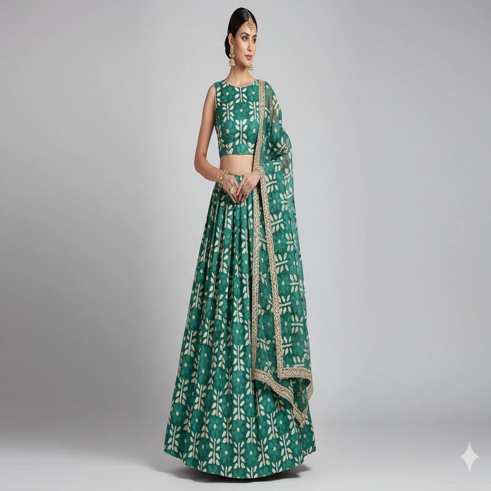 digital print floral green fabric