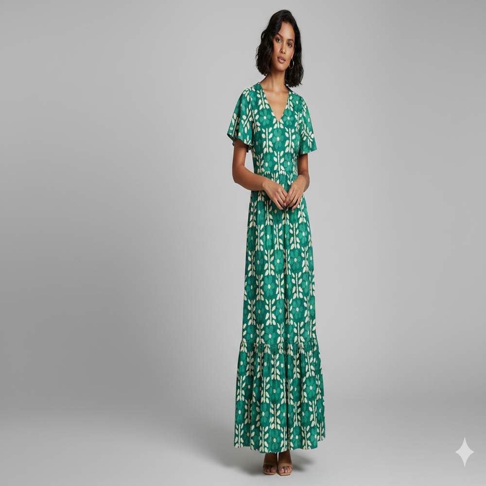 digital print floral green fabric