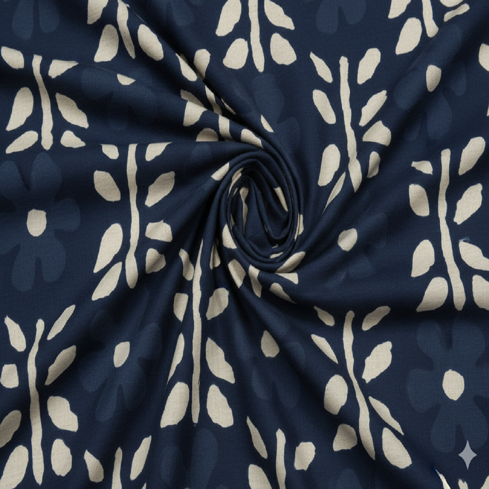 Navy Blue Floral Weave Fabric