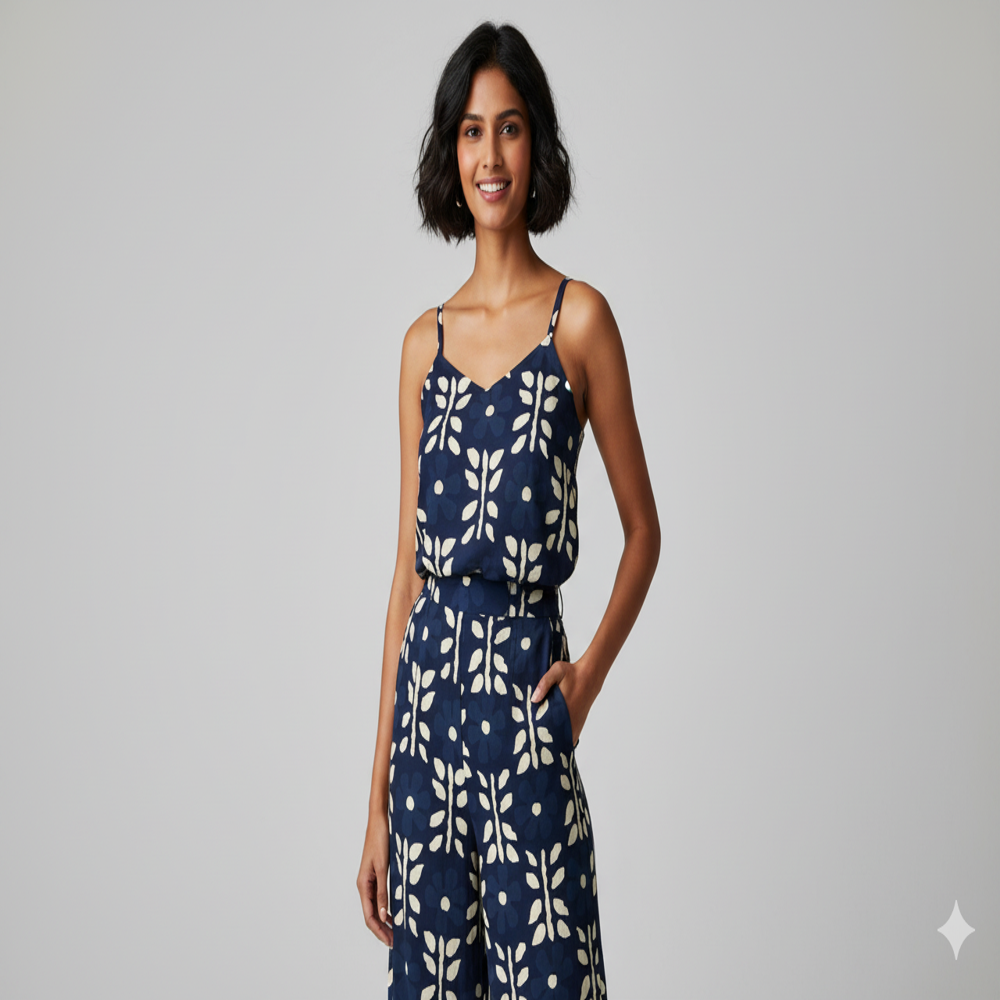  Navy Blue Floral Weave Fabric