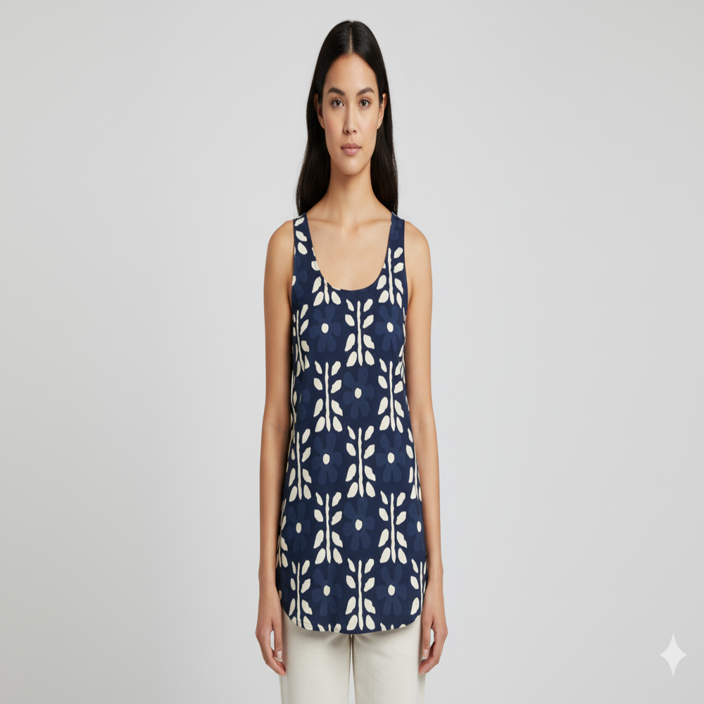  Navy Blue Floral Weave Fabric