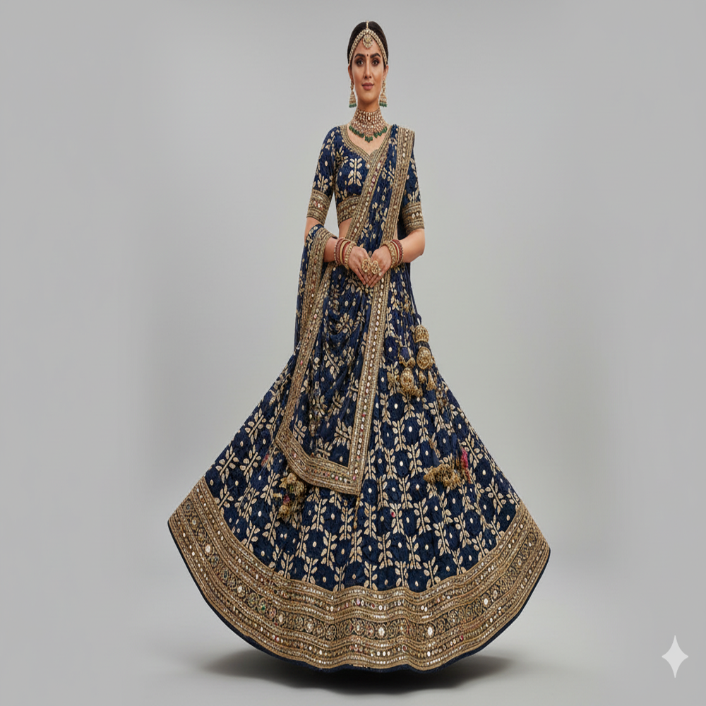  Navy Blue Floral Weave Fabric