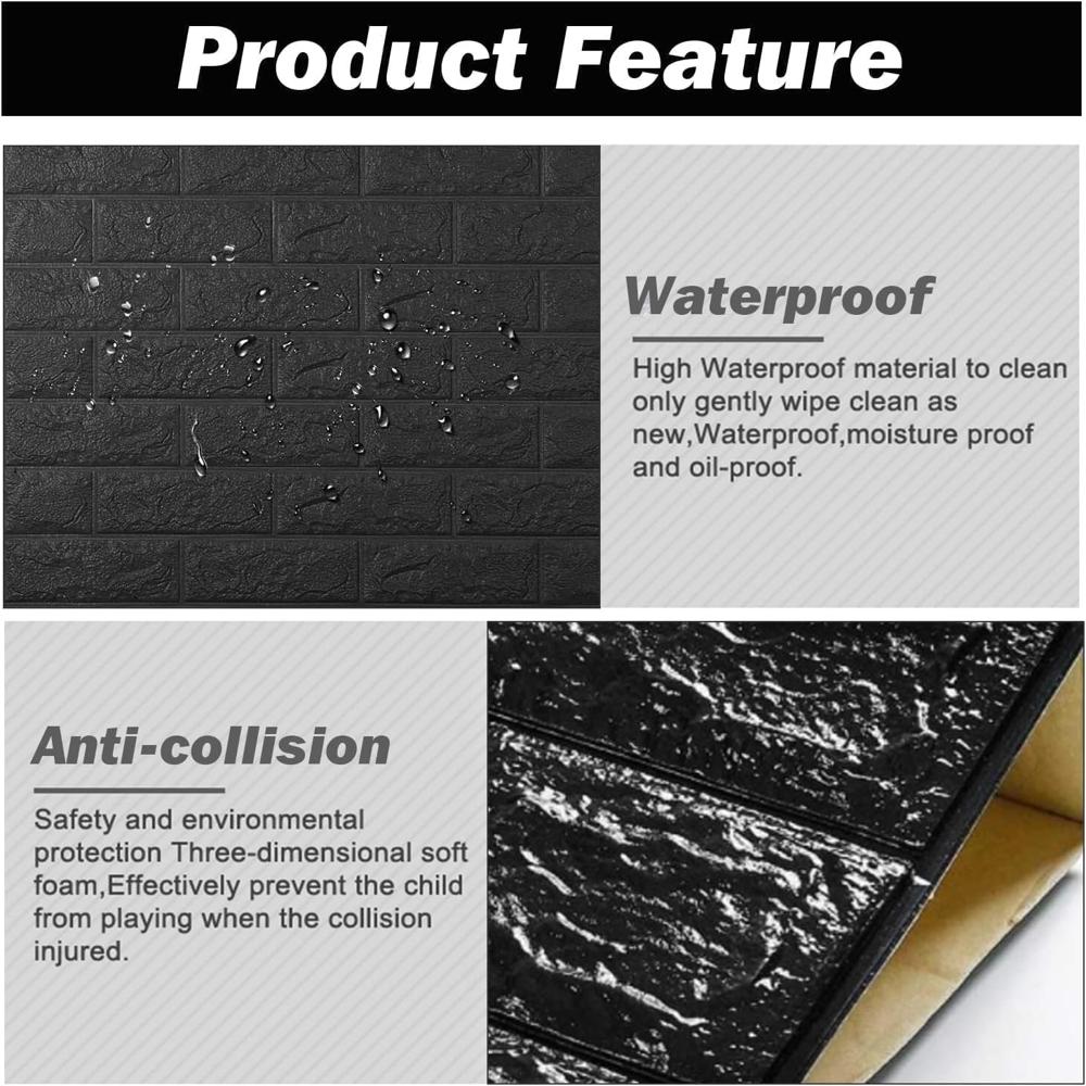 3D Black Brick Wallpaper (70X77 Cm)