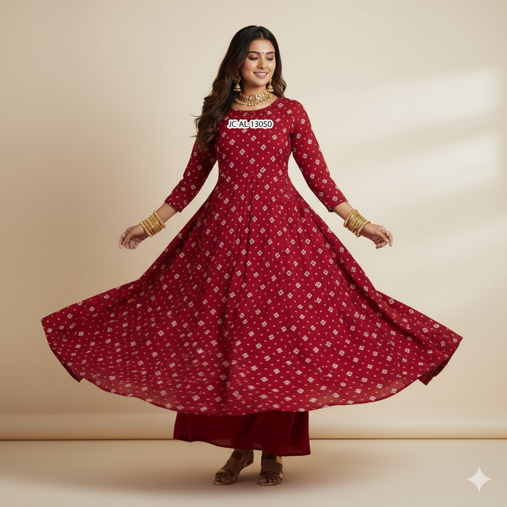 Red Bandhej Print Fabric