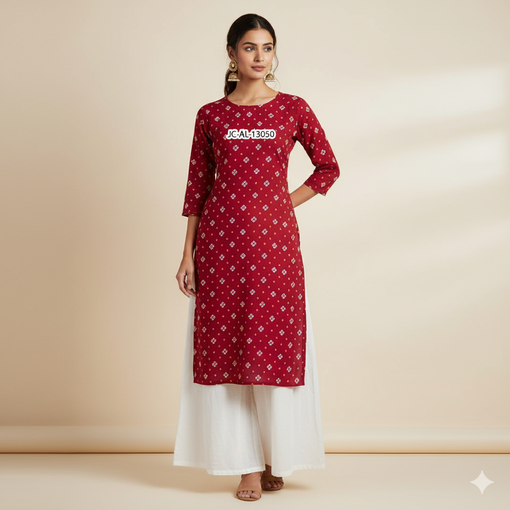 Red Bandhej Print Fabric