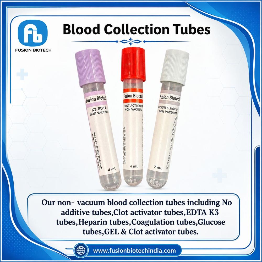 Non Vacuum Blood Collection Tube - Clear Polypropylene, 13x75 mm, Red/Blue Color-Coded Screw or Snap Cap, Sterile Disposable | Laboratory Use, Single-Use Additives