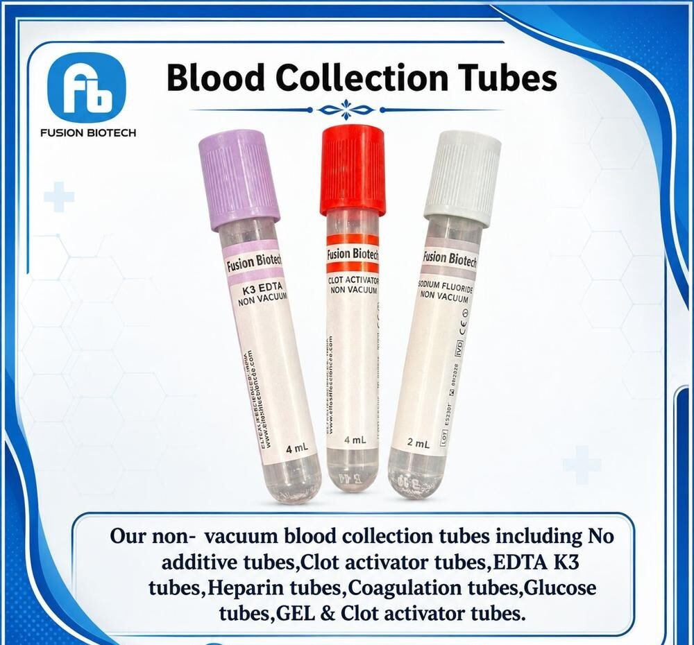 Non Vacuum Blood Collection Tube - Clear Polypropylene, 13x75 mm, Red/Blue Color-Coded Screw or Snap Cap, Sterile Disposable | Laboratory Use, Single-Use Additives
