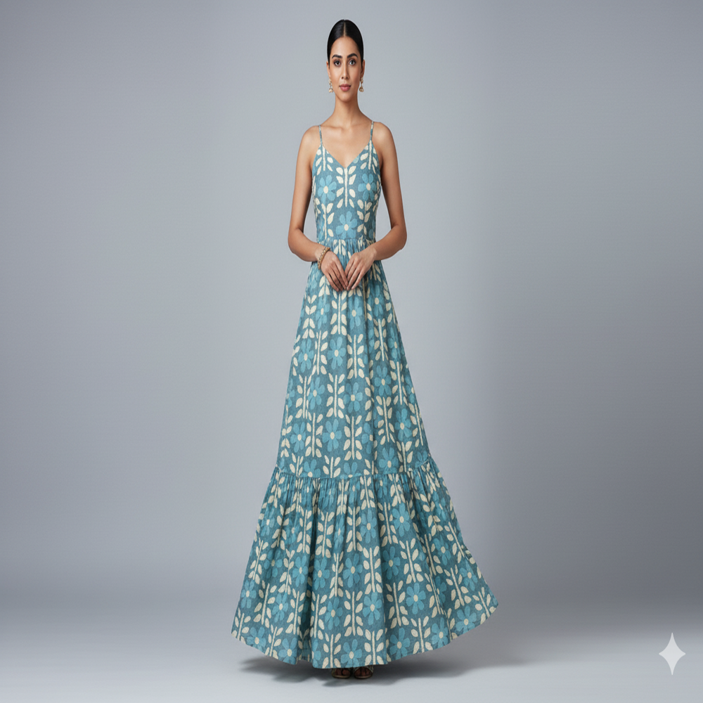 digital print blue Floral Weave Fabric