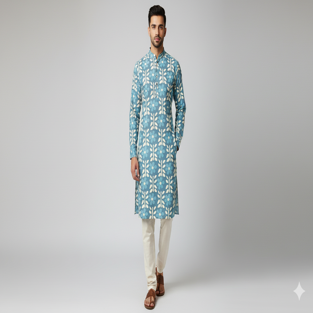 digital print blue Floral Weave Fabric