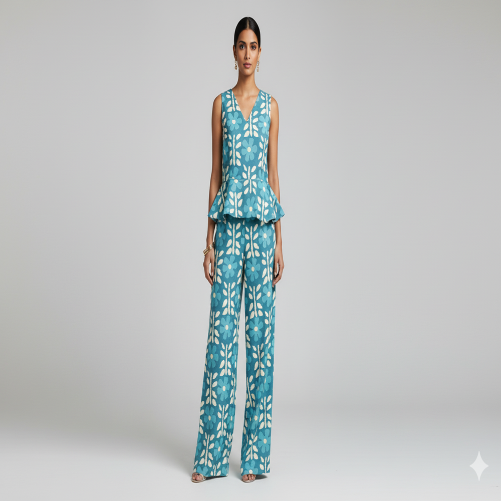 digital print blue Floral Weave Fabric