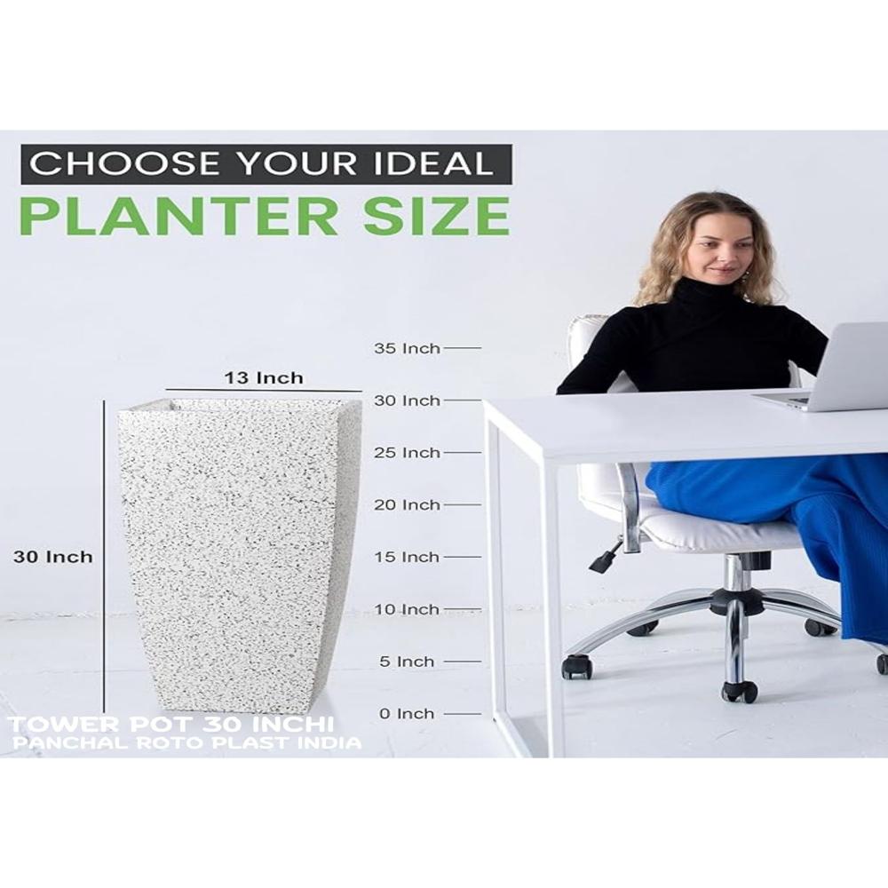 Tower Flower Pot Marble Look 30 Inchi - Color: White