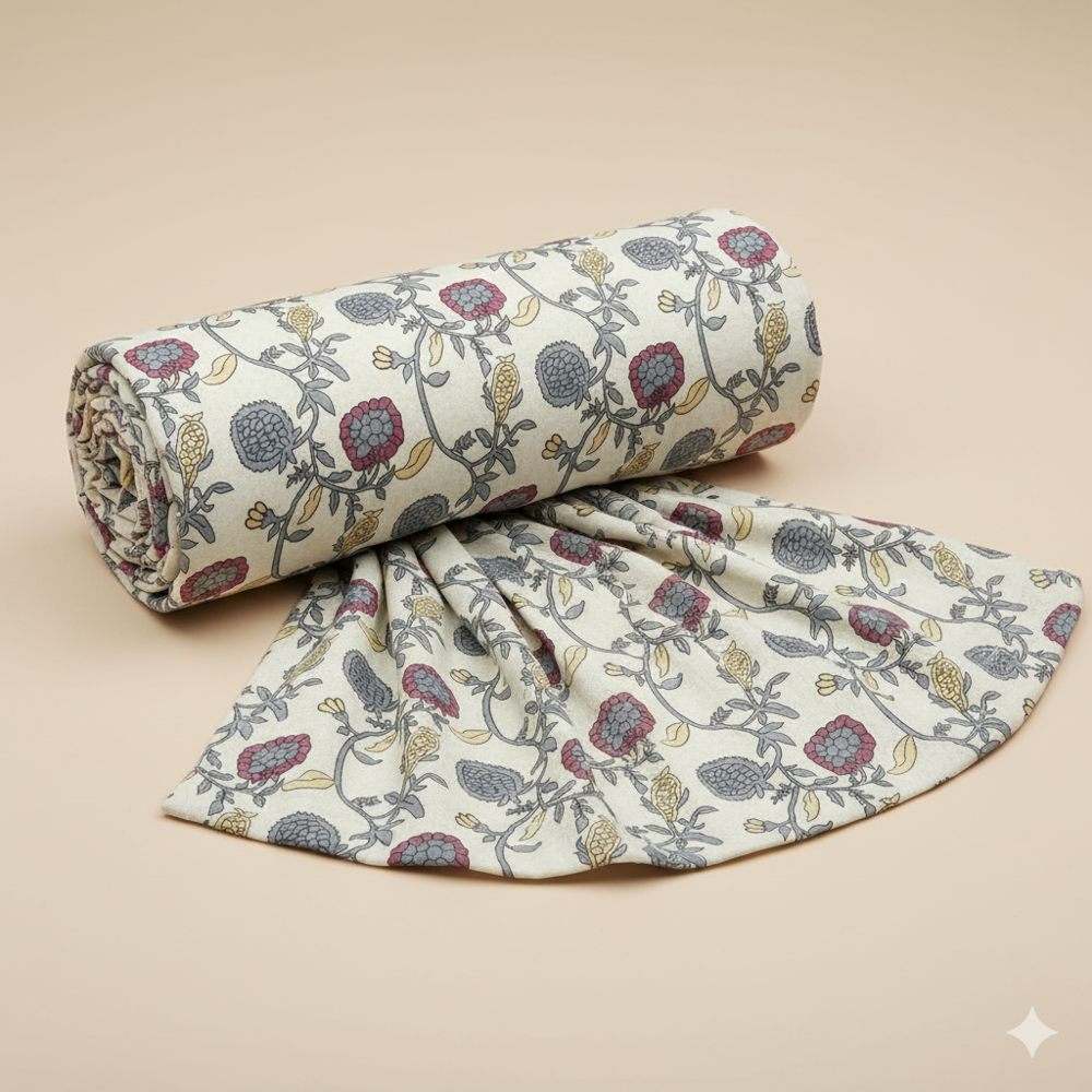 Floral print  Off-White Fabric,kalmakri 