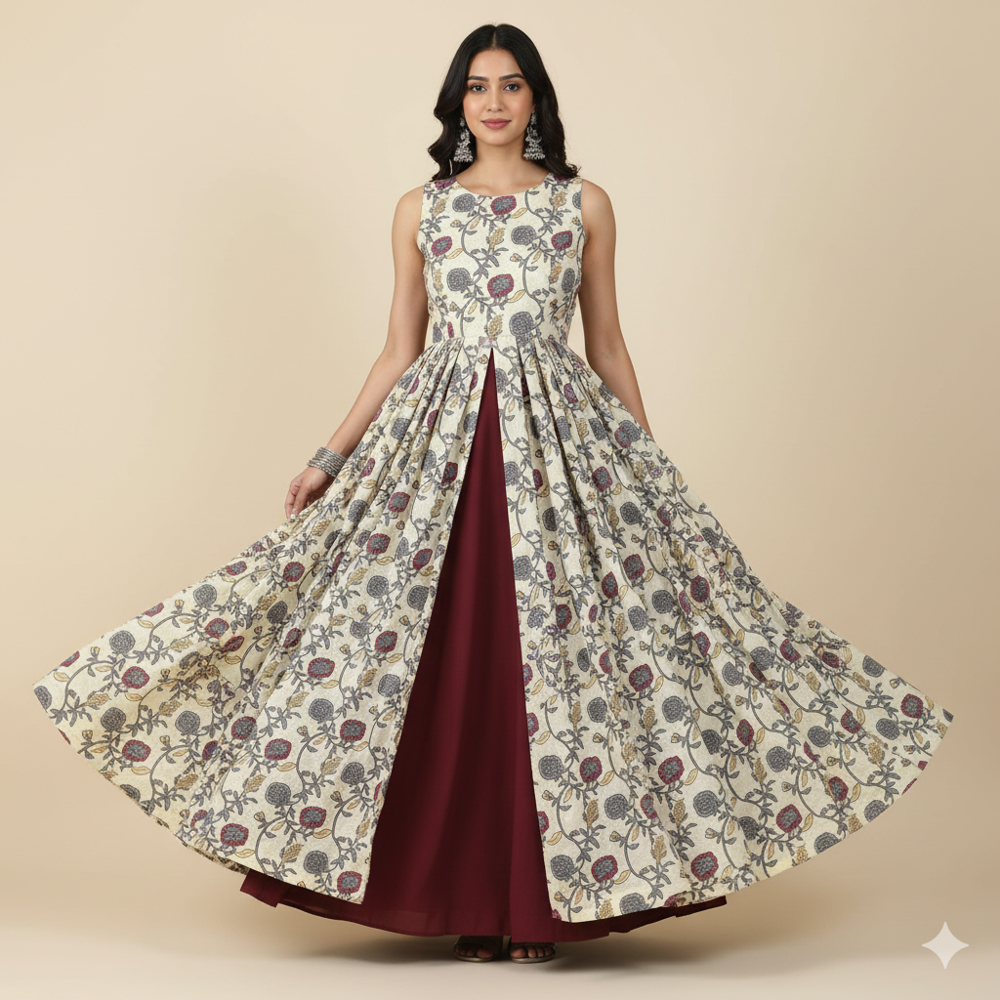 Floral print  Off-White Fabric,kalmakri 