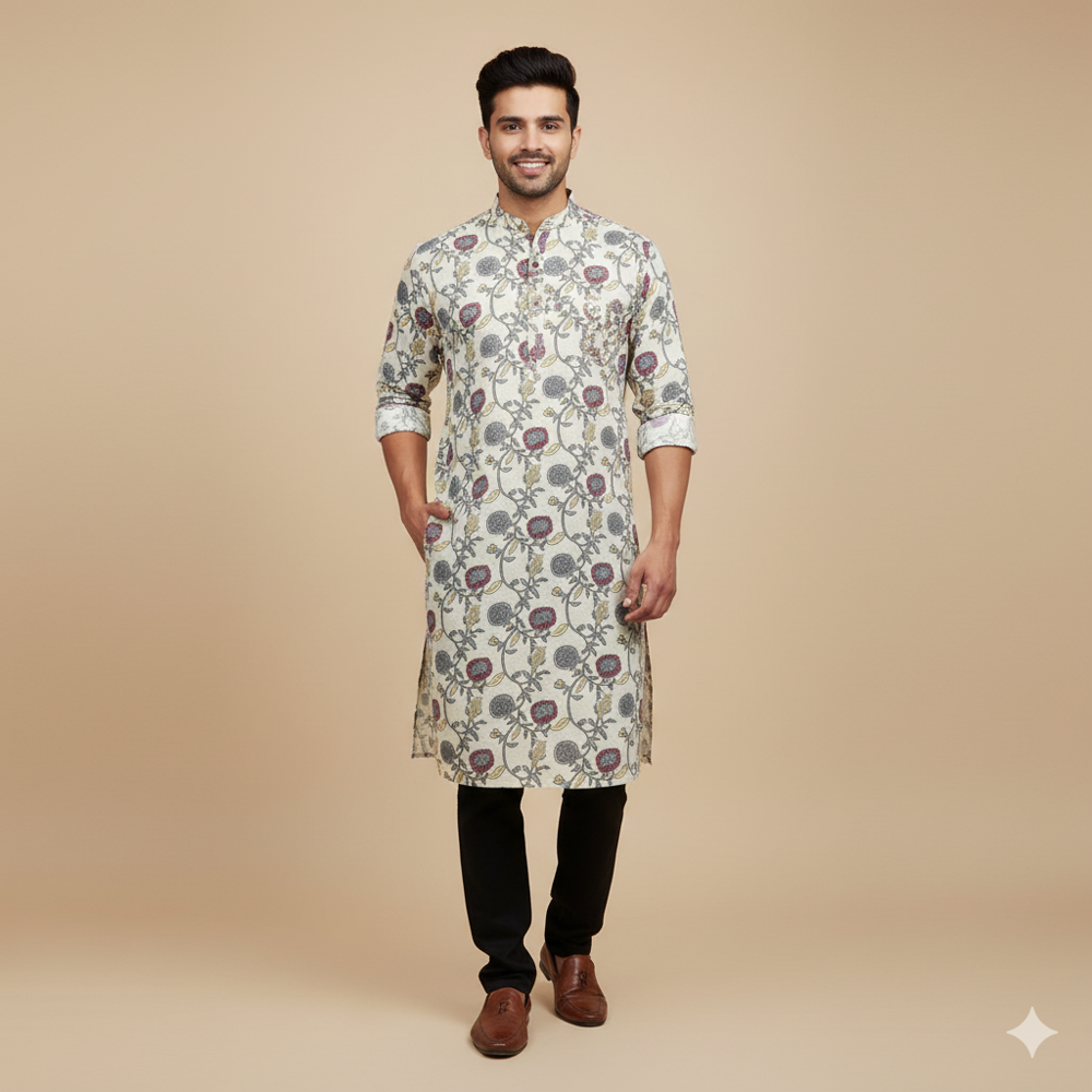 Floral print  Off-White Fabric,kalmakri 