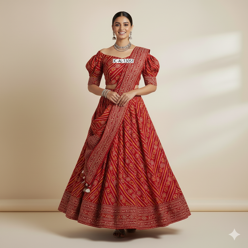 Bandhani printet fabric, red