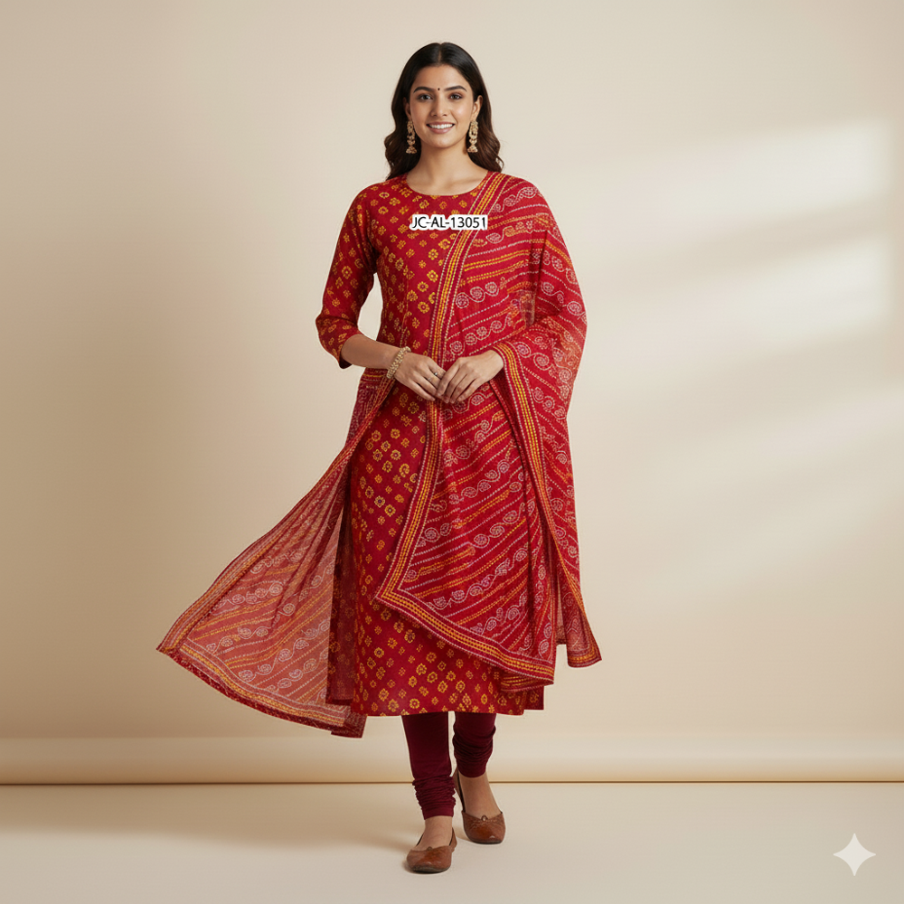 Bandhani printet fabric, red