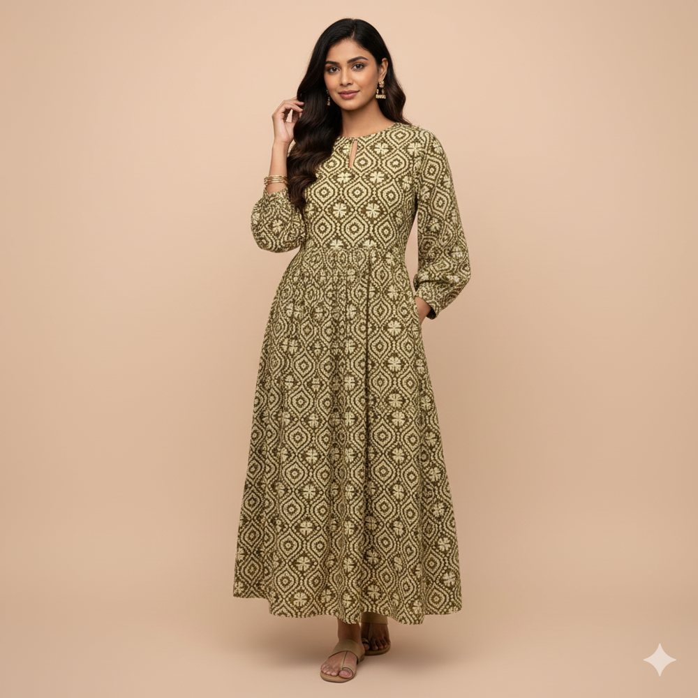 Dola Silk Ethnic Geometric Jaal Print Fabric