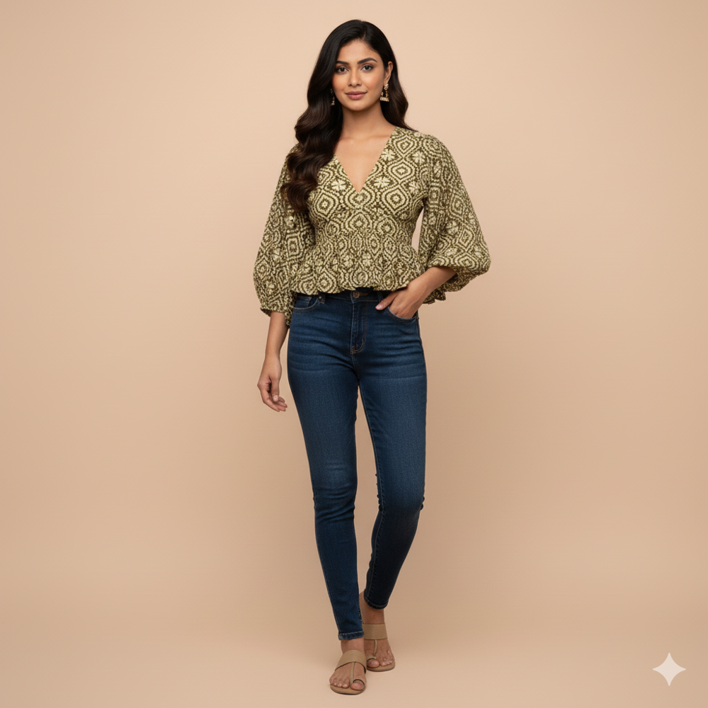 Dola Silk Ethnic Geometric Jaal Print Fabric