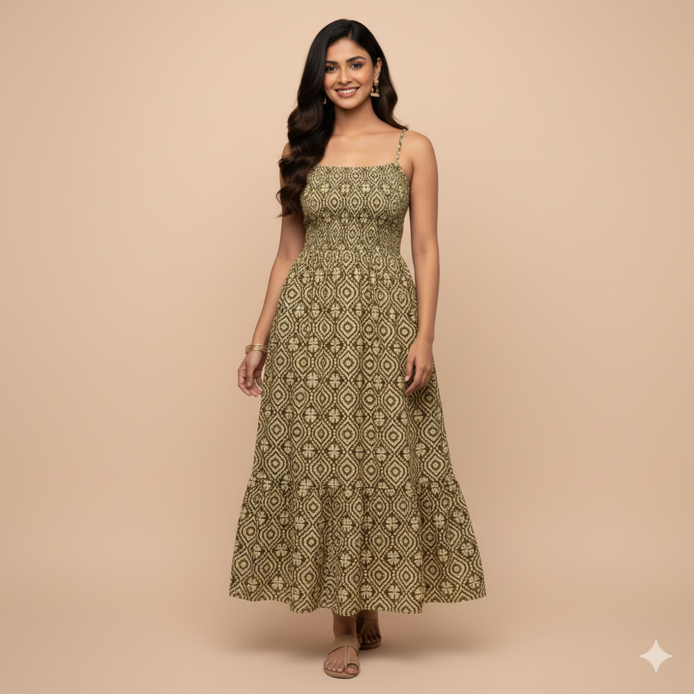 Dola Silk Ethnic Geometric Jaal Print Fabric