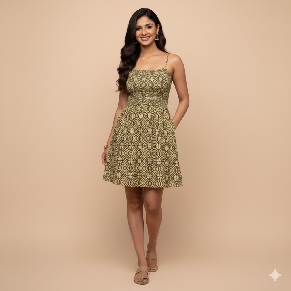 Dola Silk Ethnic Geometric Jaal Print Fabric