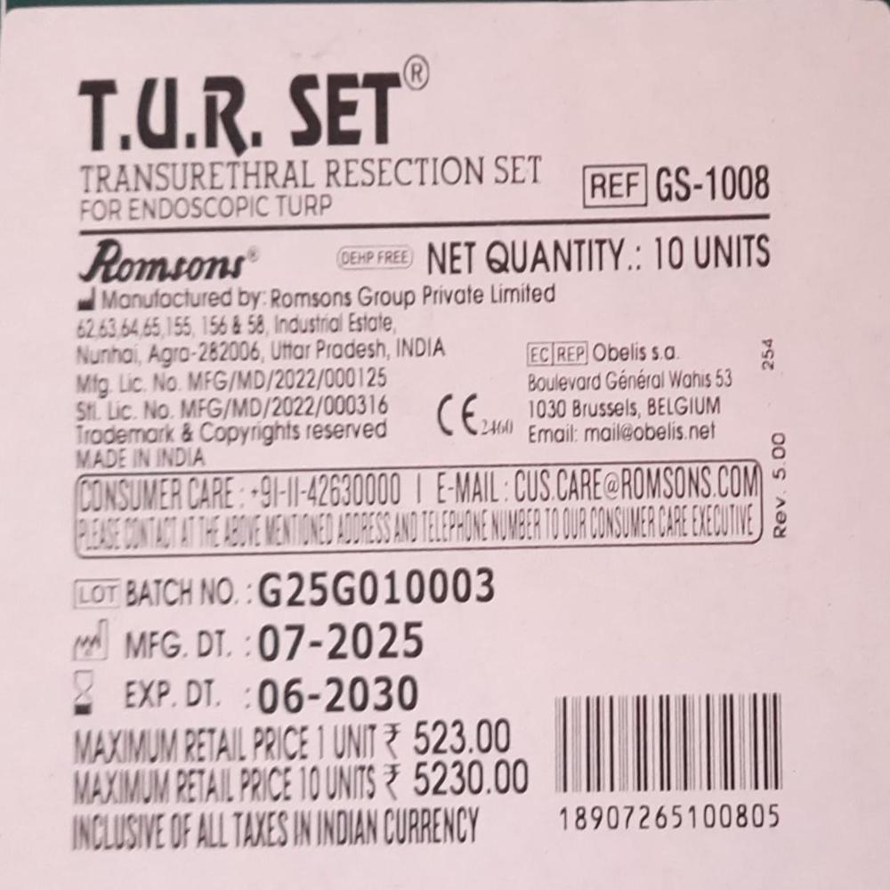Transurethral Resection Set - Dimension (L*w*h): 150 Centimeter (Cm)