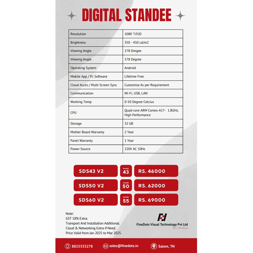 Digital Lcd Standee - Brightness: 350-450 Cd/m Sq