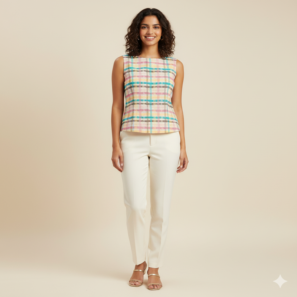  Multi-Color Abstract Plaid Print Fabric