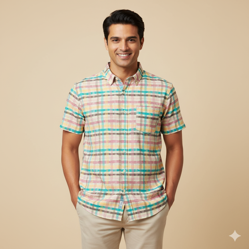  Multi-Color Abstract Plaid Print Fabric