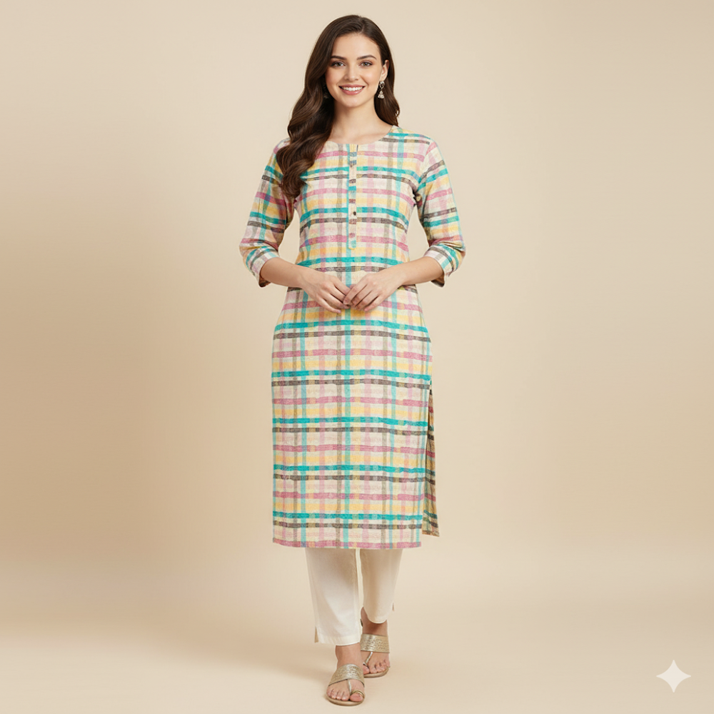  Multi-Color Abstract Plaid Print Fabric