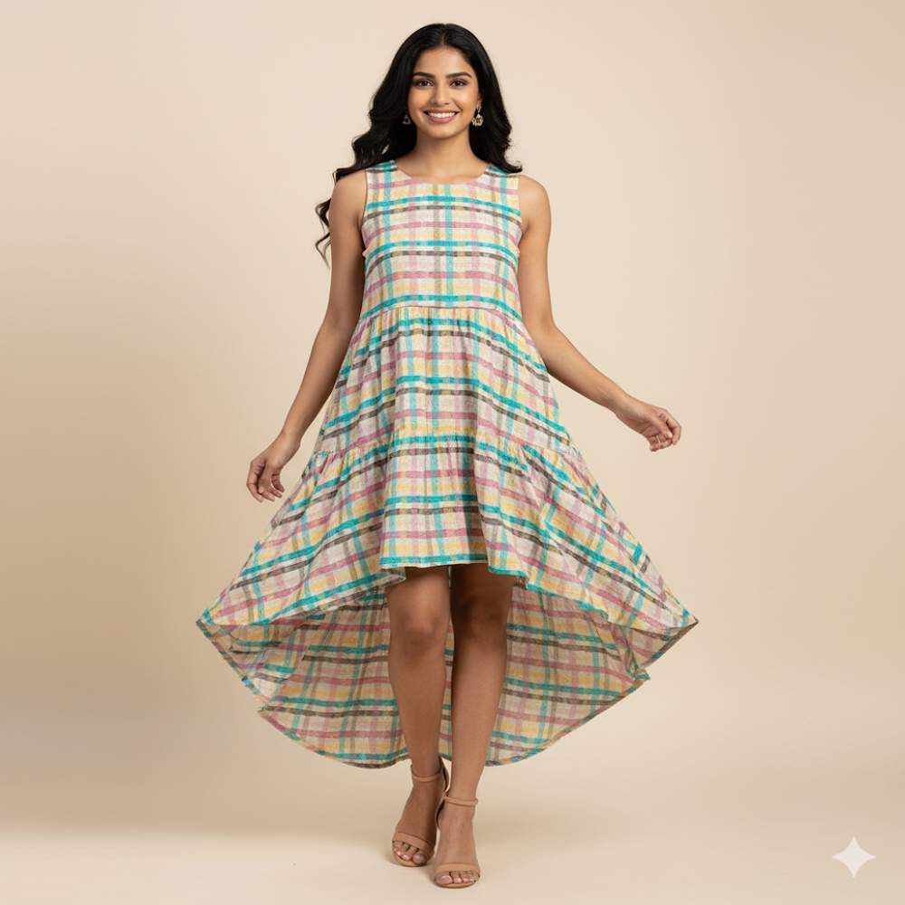  Multi-Color Abstract Plaid Print Fabric