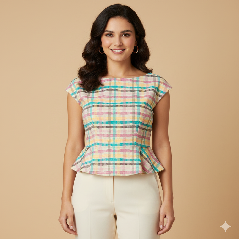  Multi-Color Abstract Plaid Print Fabric