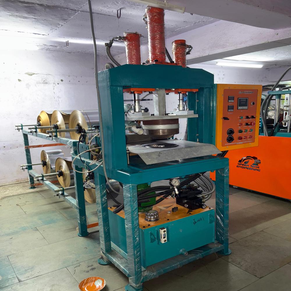 Fully Automatic Hydraulic Plate Making Machine - Color: Orange & Green