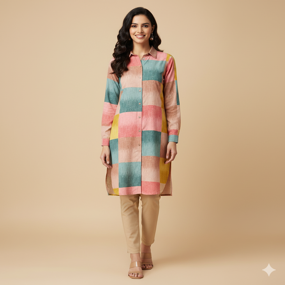 Large-Scale Pastel Check Print Fabric 