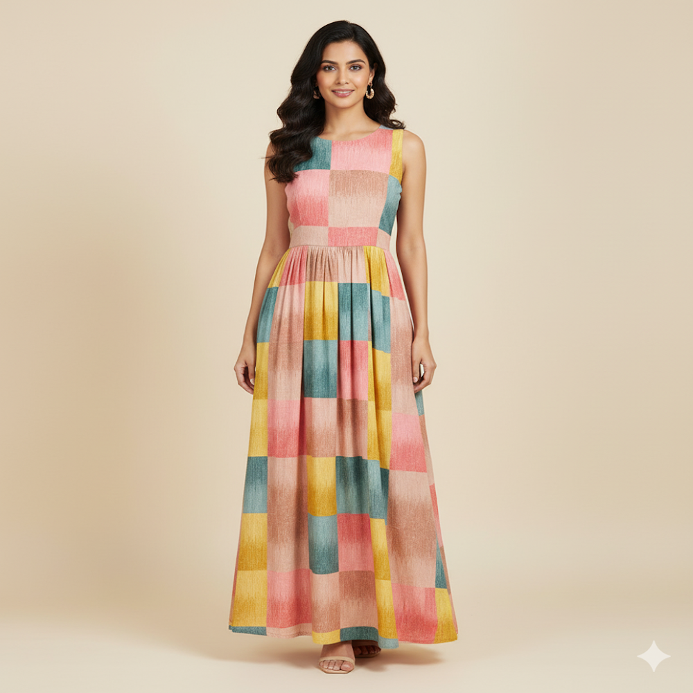 Large-Scale Pastel Check Print Fabric 