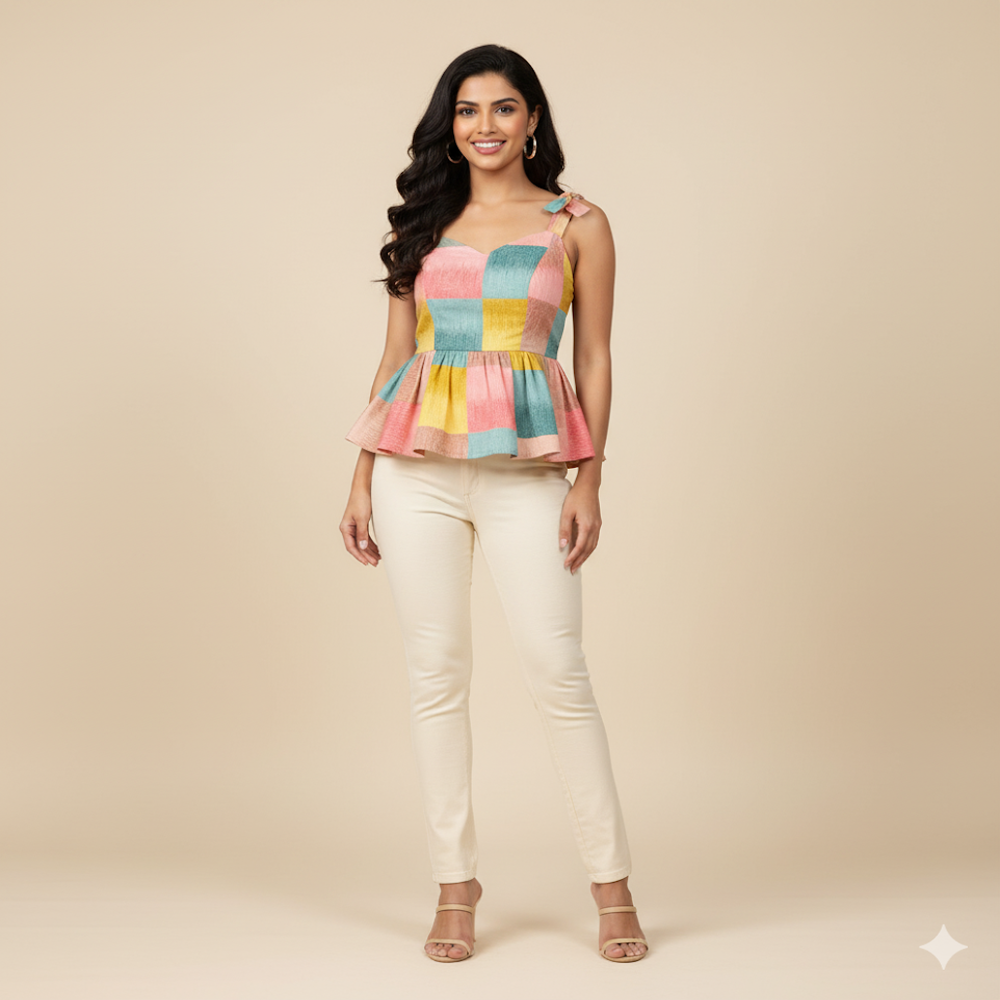 Large-Scale Pastel Check Print Fabric 