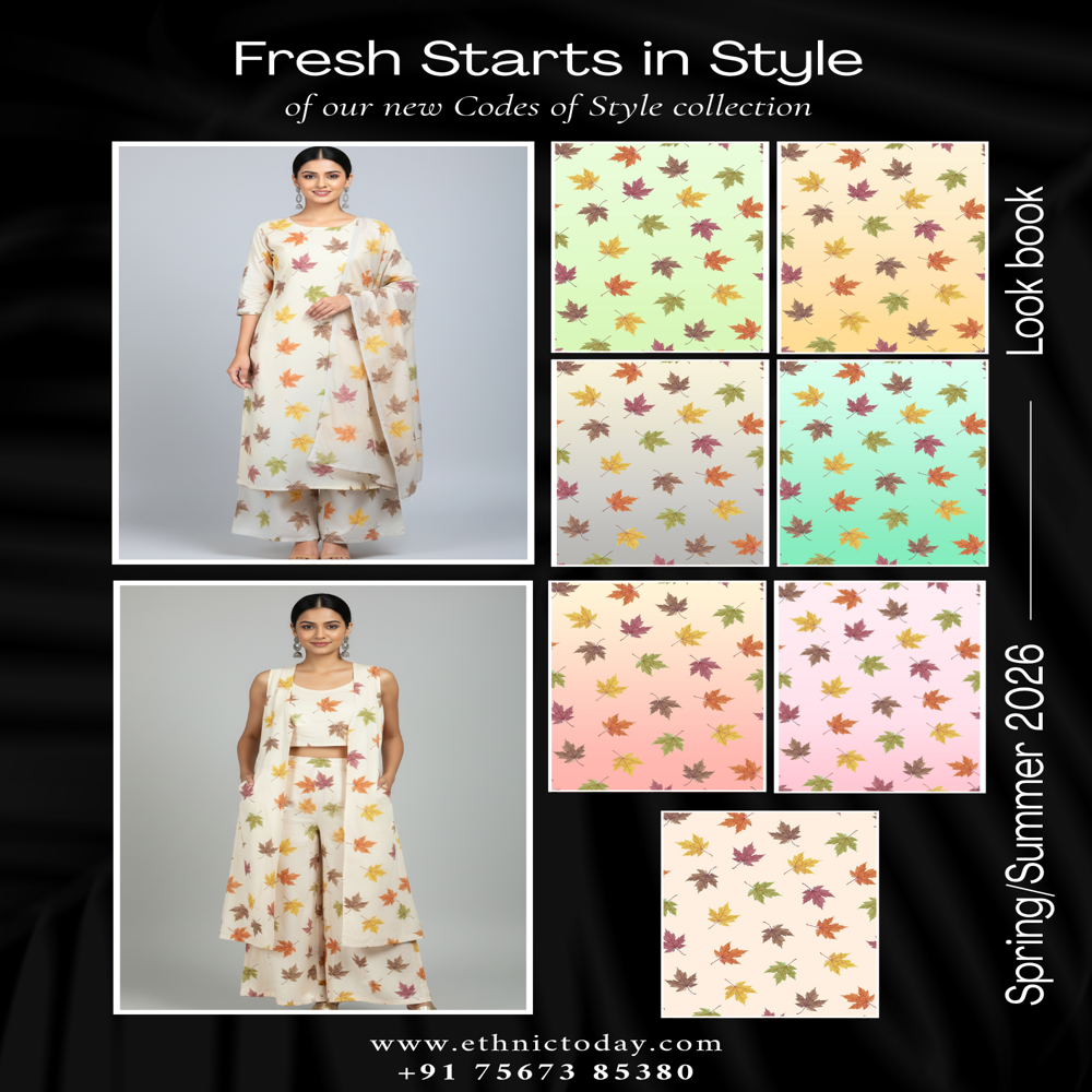 digital print Multi-Color Fabric, Leaf Print Fabric