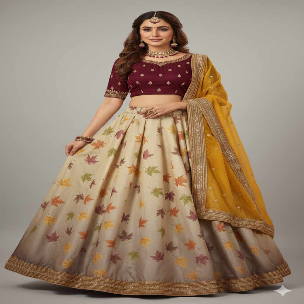 digital print Multi-Color Fabric, Leaf Print Fabric